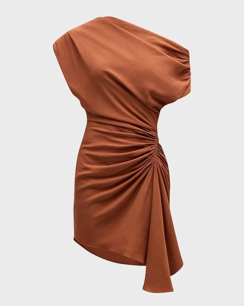 ALC Poppy Viscose-Linen One Shoulder Ruched Mini Dress