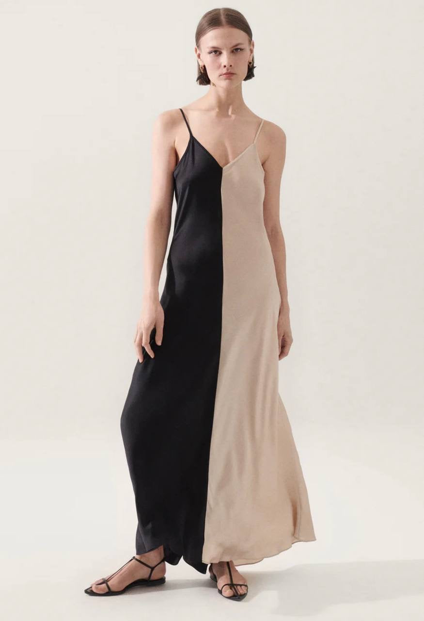 SL Two Tone Hazelnut/Black Maxi Dress Silk Slip