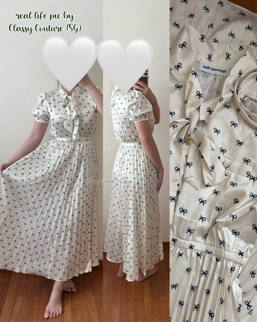 SP Cream Satin Bow Print Midi Dress