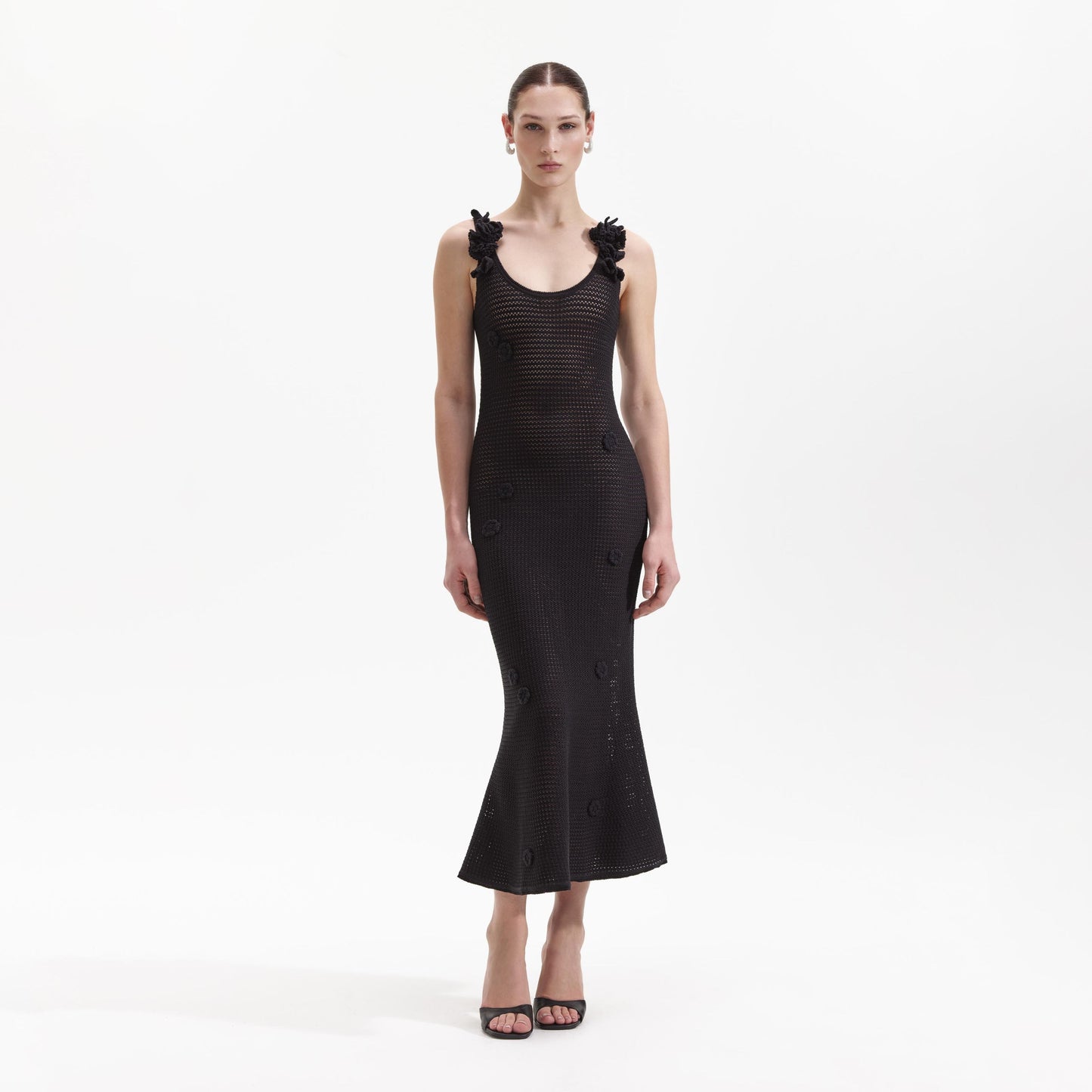 SP Black | Yellow | White Crochet Midi Dress Knit Floral