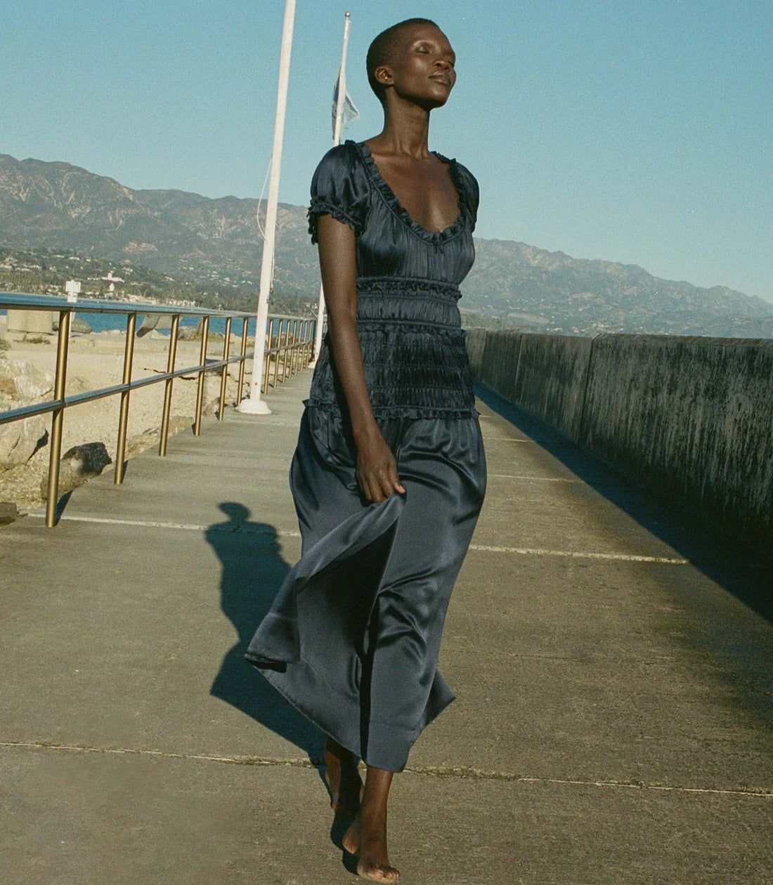 DN Leanne Midi Dress in Navy Blue Silk