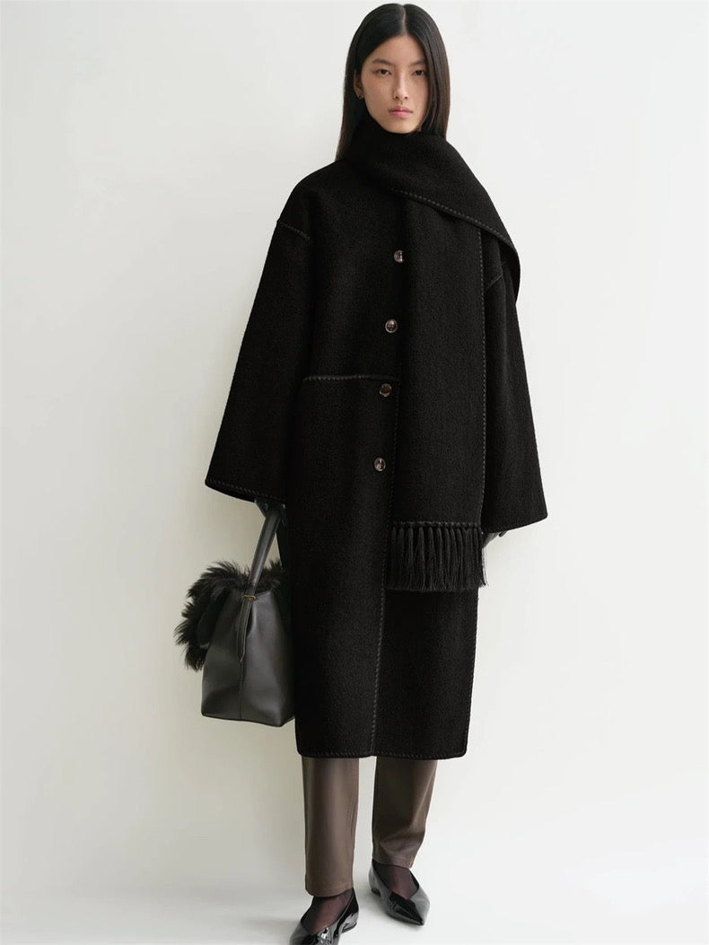 Tot Embroidered Wool-Blend Scarf Coat