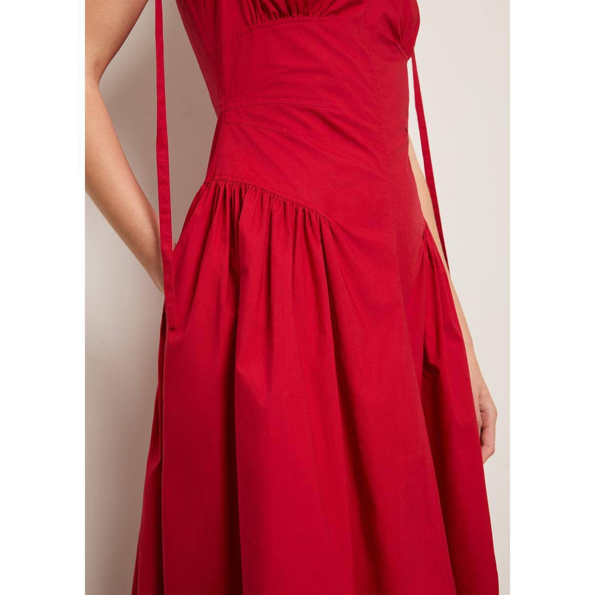 PS Clayton Cotton Poplin V Neck Drop Waist Midi Dress