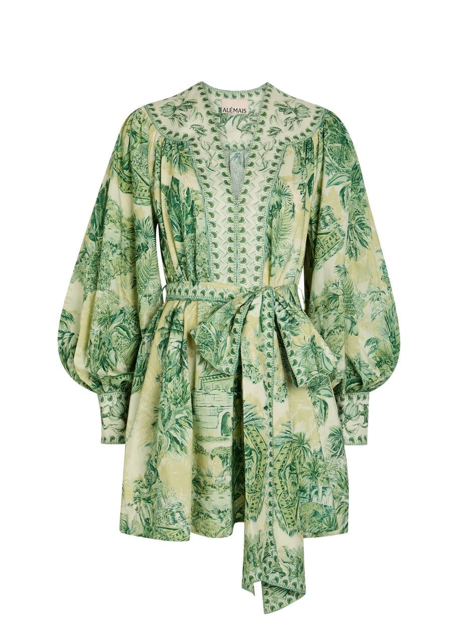 ALM Sara Cotton-Silk Blouson Sleeve Mini Dress
