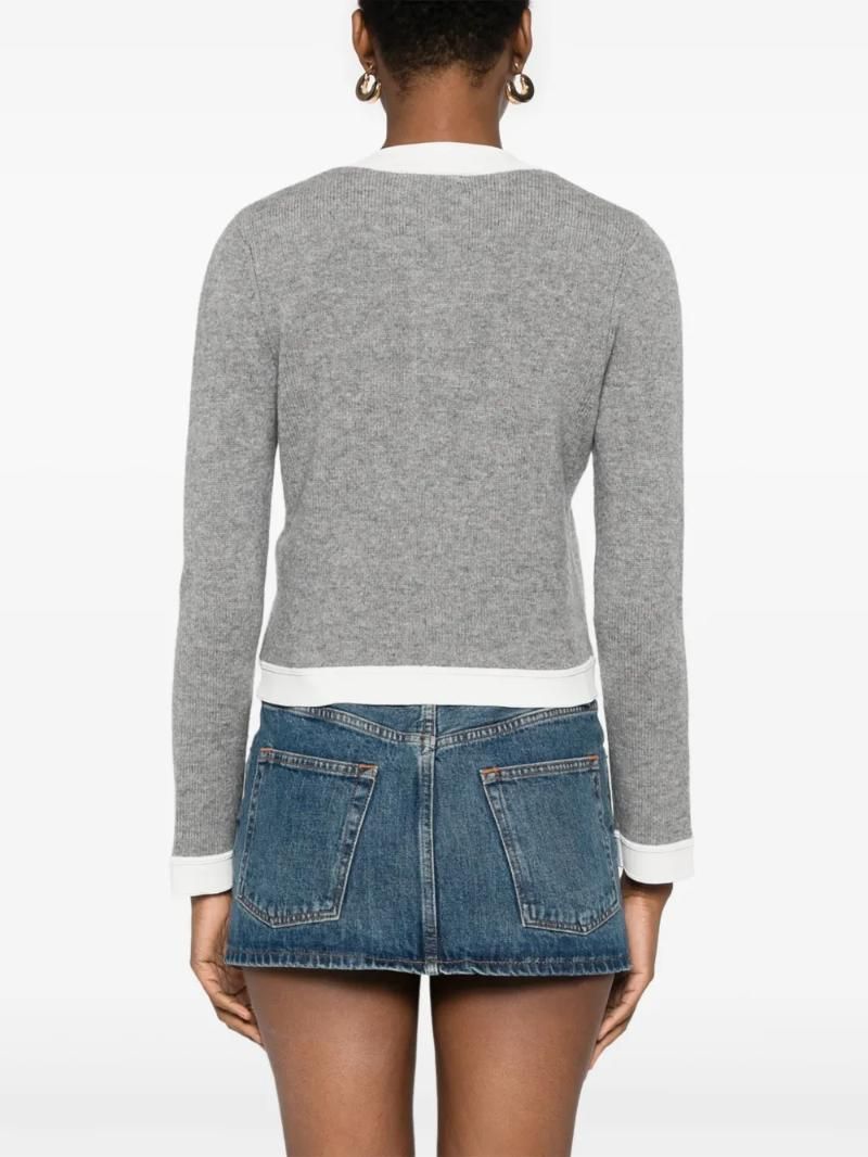 SD Two-Tone Cardigan in Grey/White Wool-Cashmere