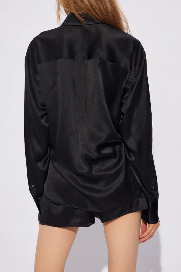 AW Logo Detailed Button Up Boxer Short Silk Shirt Romper Set