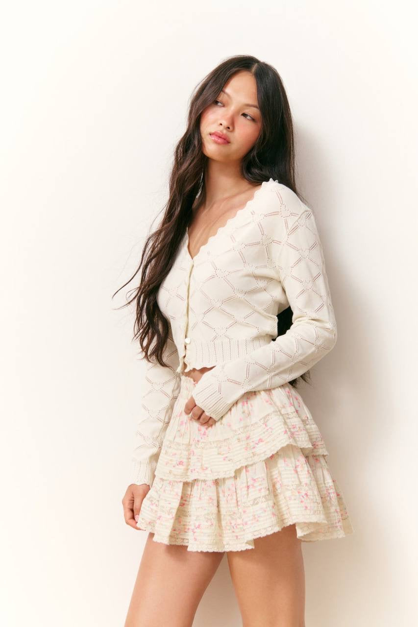 LSF Petra Knit Heart Argyle Cropped Cardigan