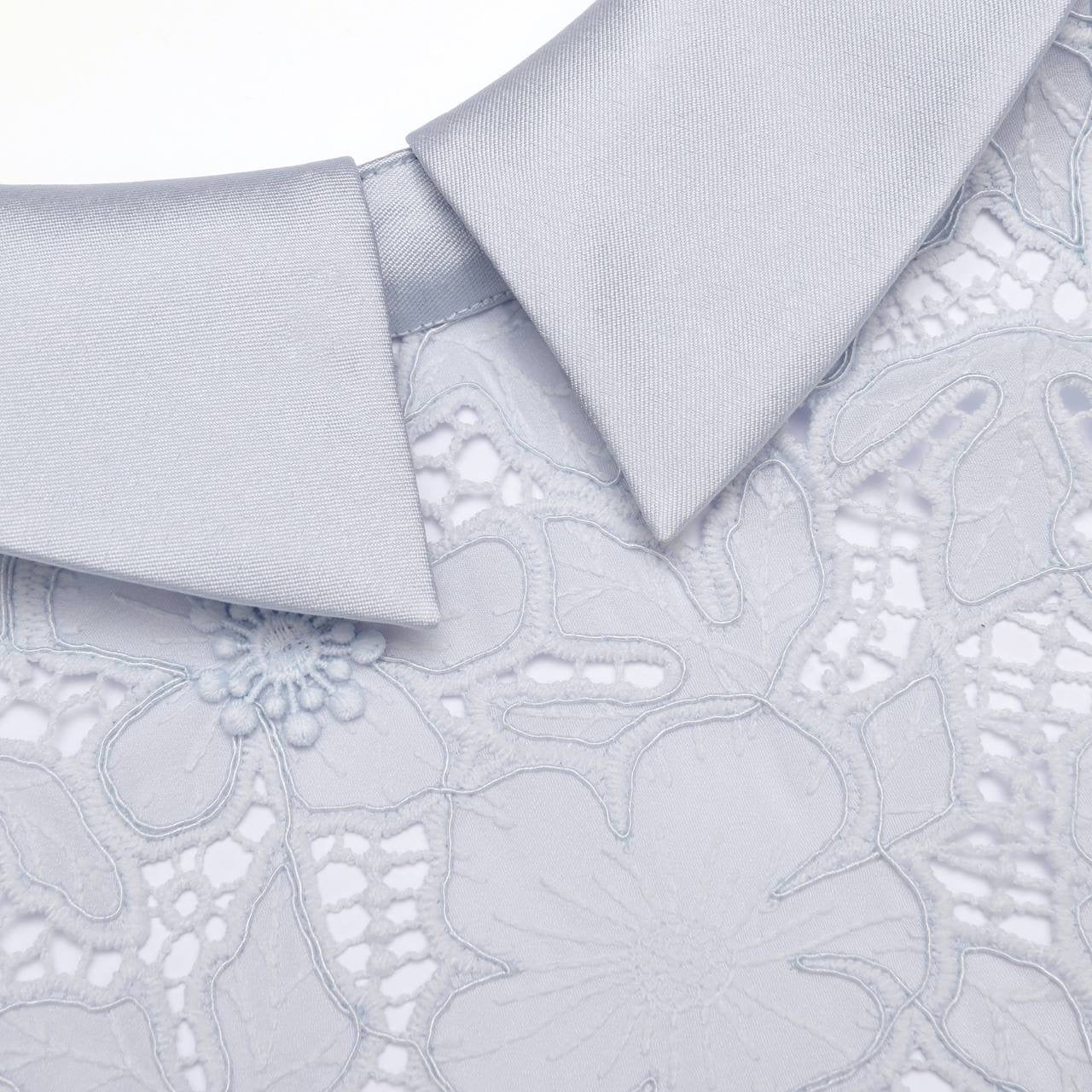 SP Blue Lace Guipure Collar Belted Midi Dress