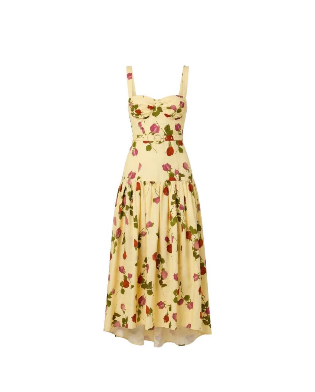 NC Drenica Floral Drop-Waist Linen-Blend Midi Dress