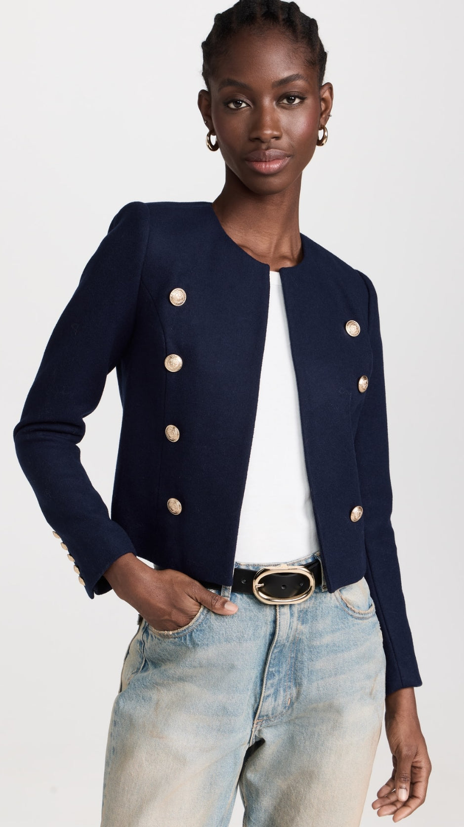 LA True Wool-Blend Collarless Jacket in Midnight
