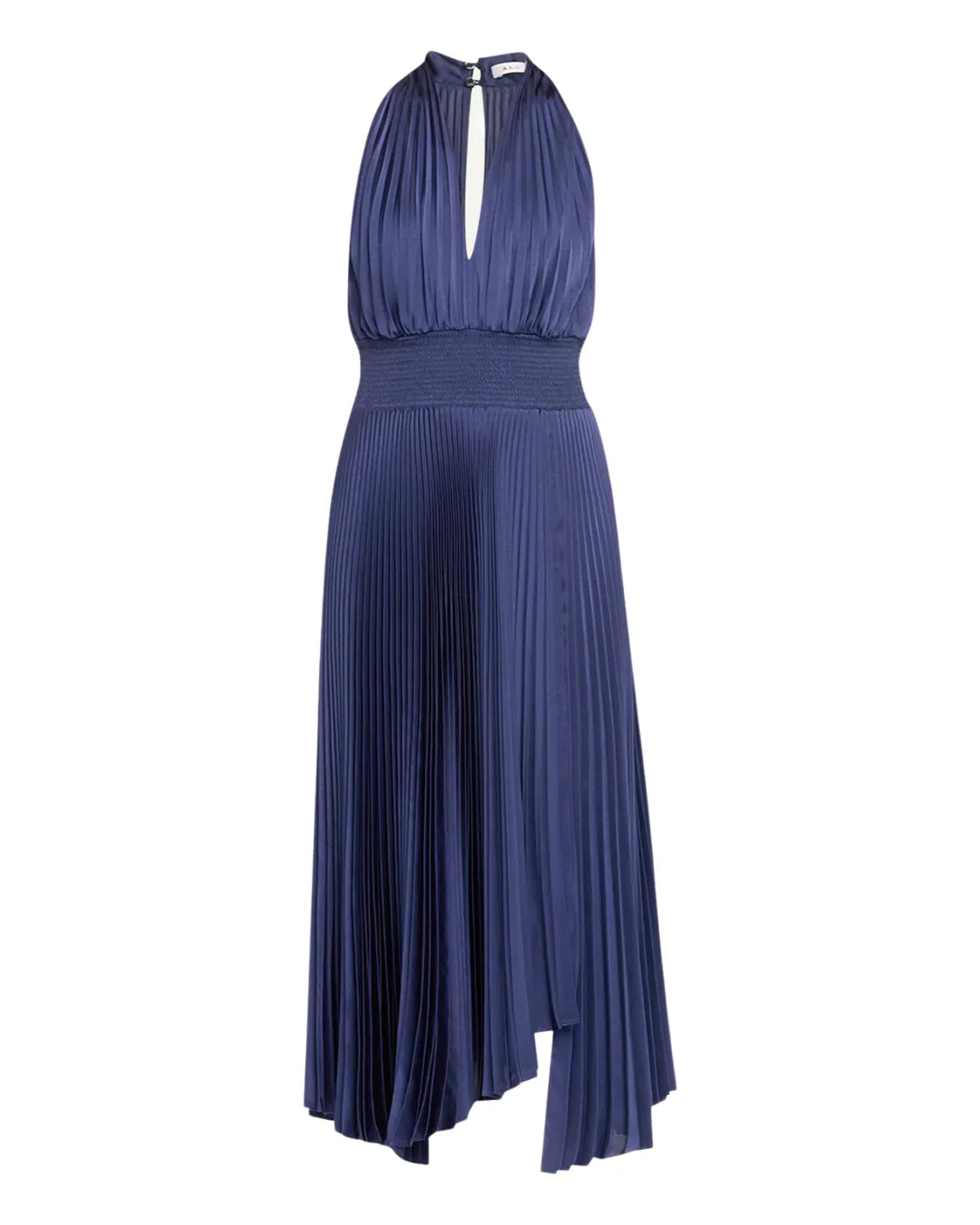 ALC Rose Satin Pleated Midi Dress in Chicory | Riviera