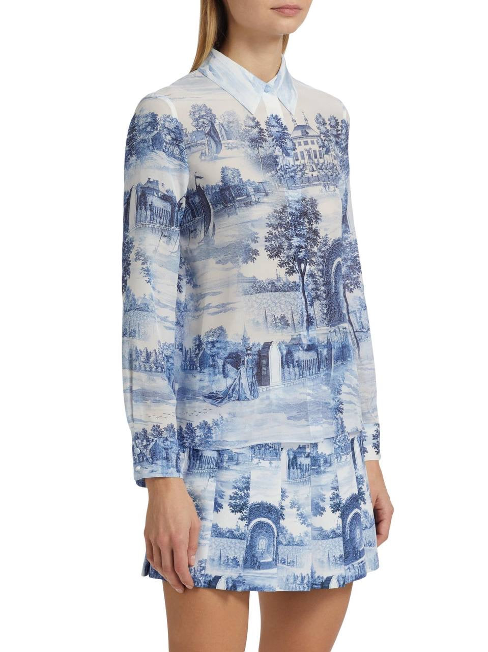 AO Willa Long Sleeved Silk Blouse Shirt in Chateau Blue