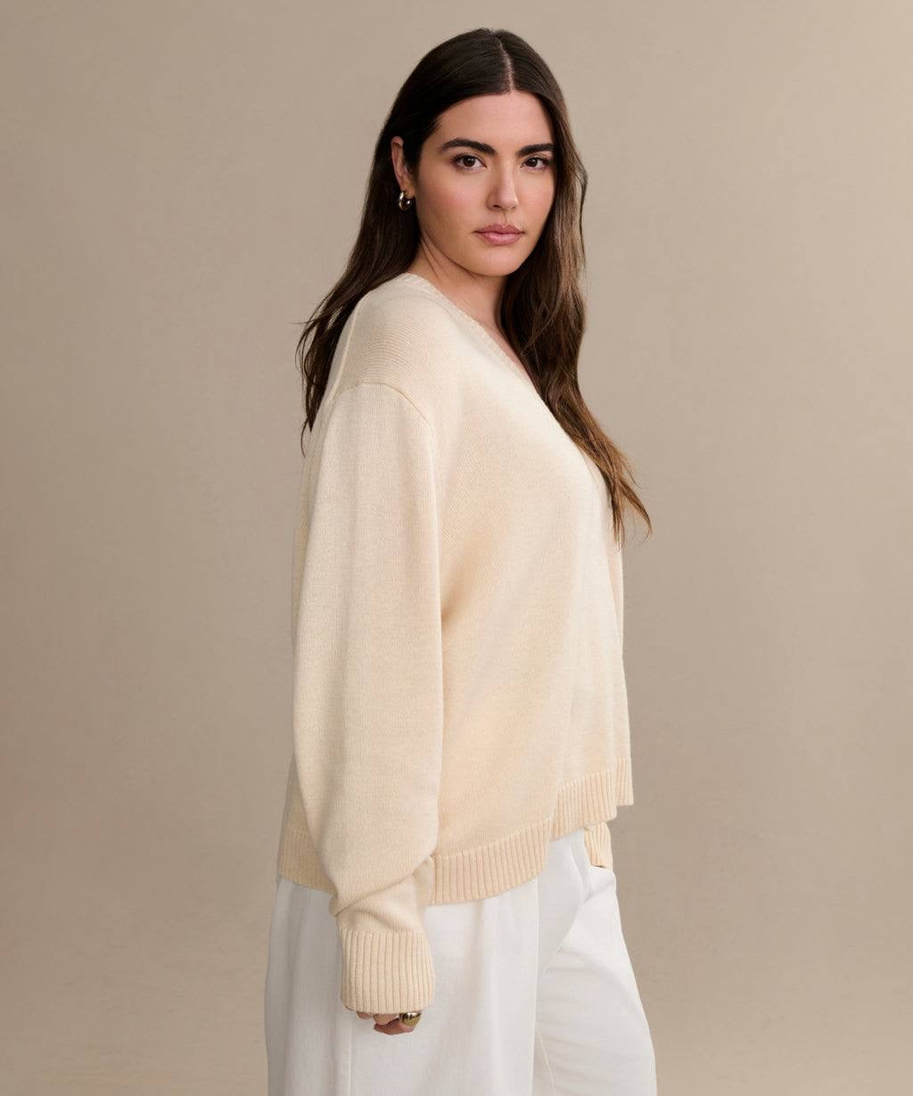 JK Simone V-Neck Wool-Cotton Pullover Sweater