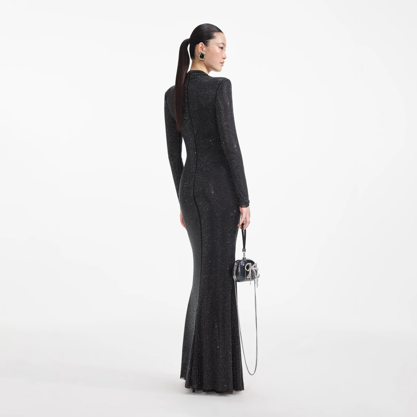 SP Black and Gold Rhinestone Mesh Cut Out Maxi Dress