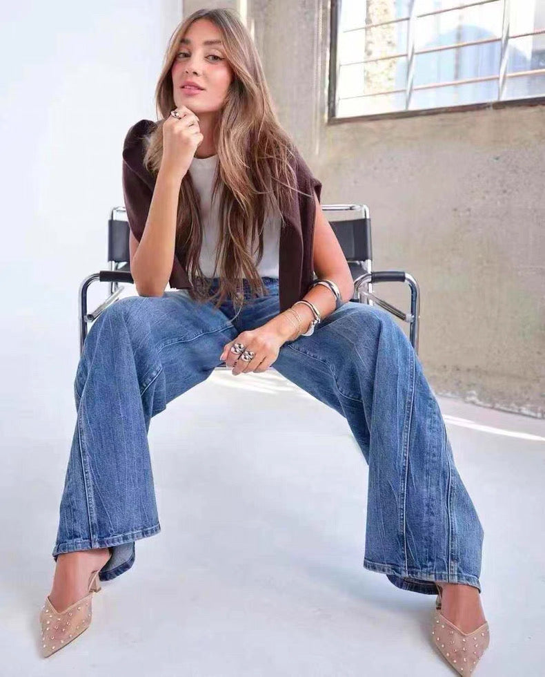 AO Double Waistband Wide Leg Jeans Pants