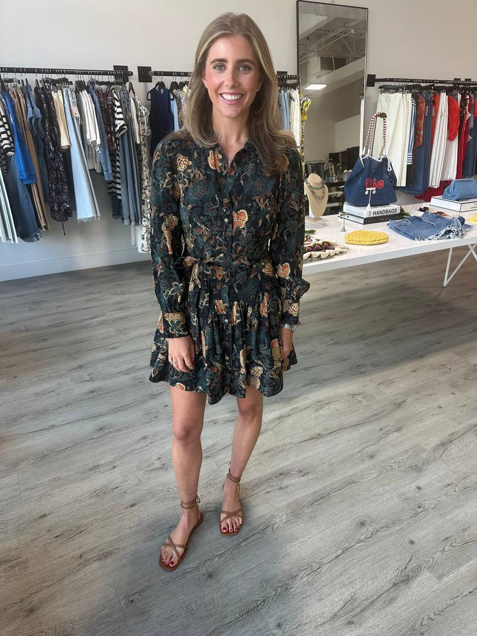 UJ Simona Silk Printed Long Sleeve Mini Dress