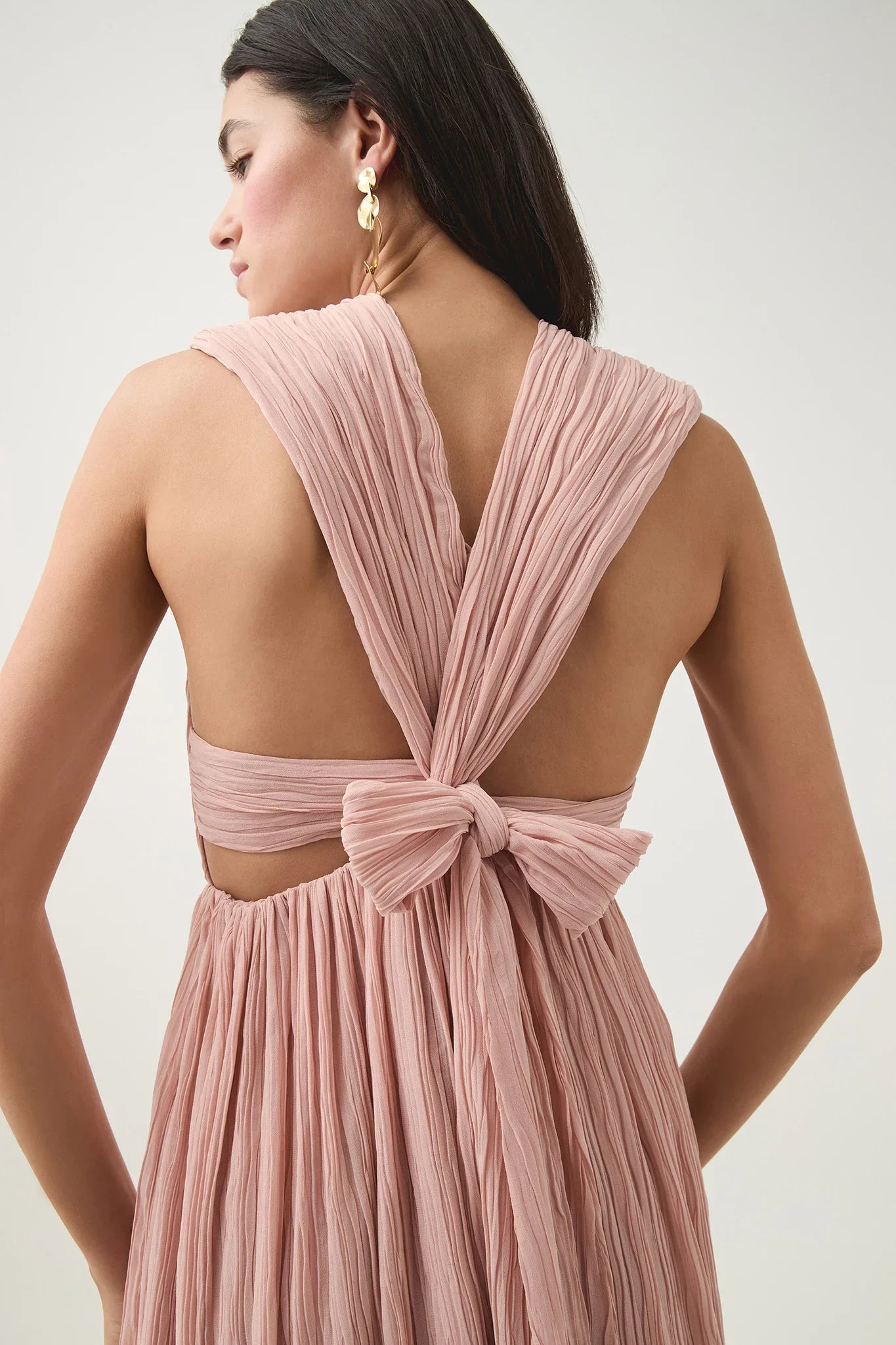AJ Becoming Bow Back Chiffon Midi Dress