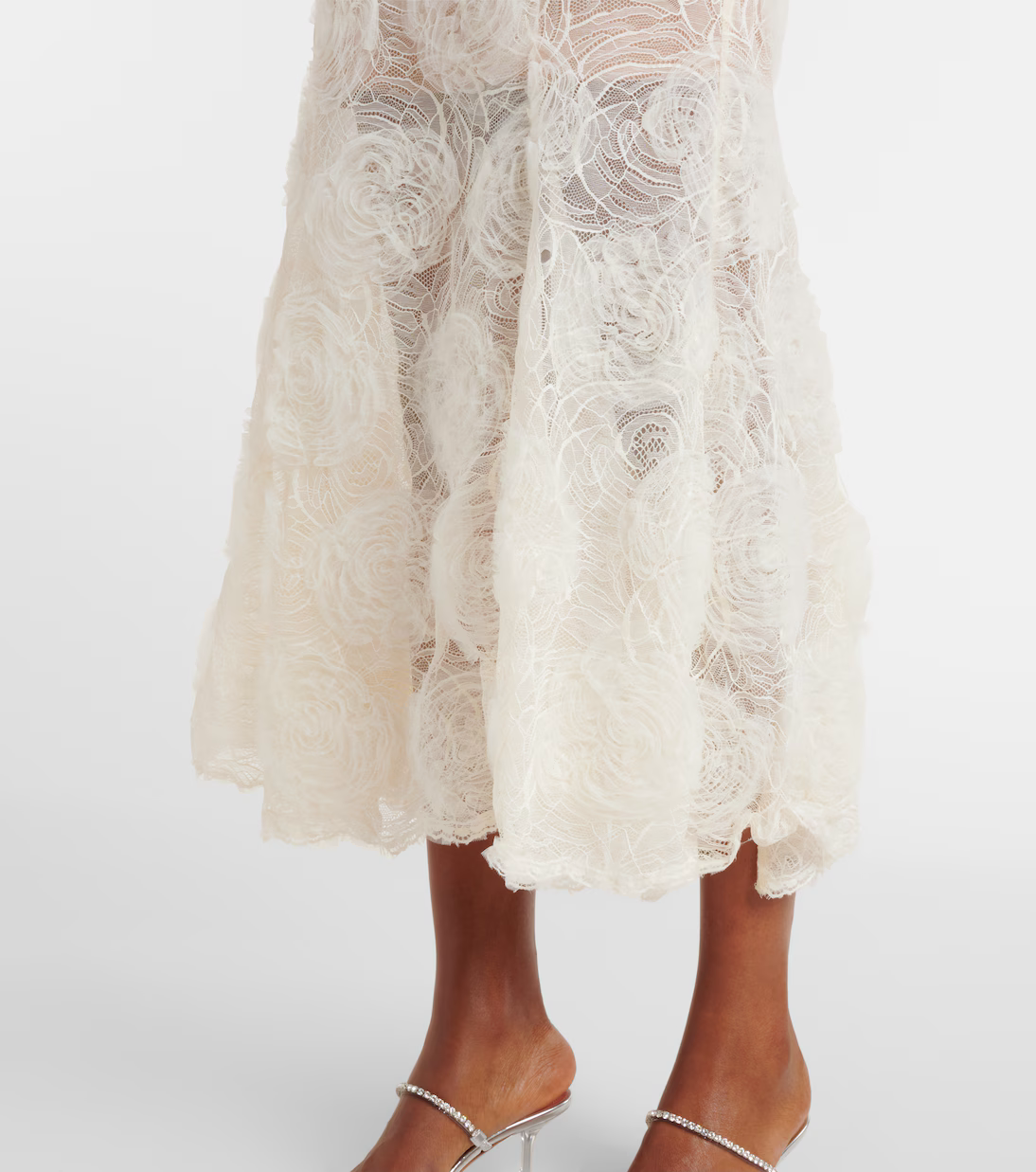 SP Cream Tulle Floral Lace Midi Dress
