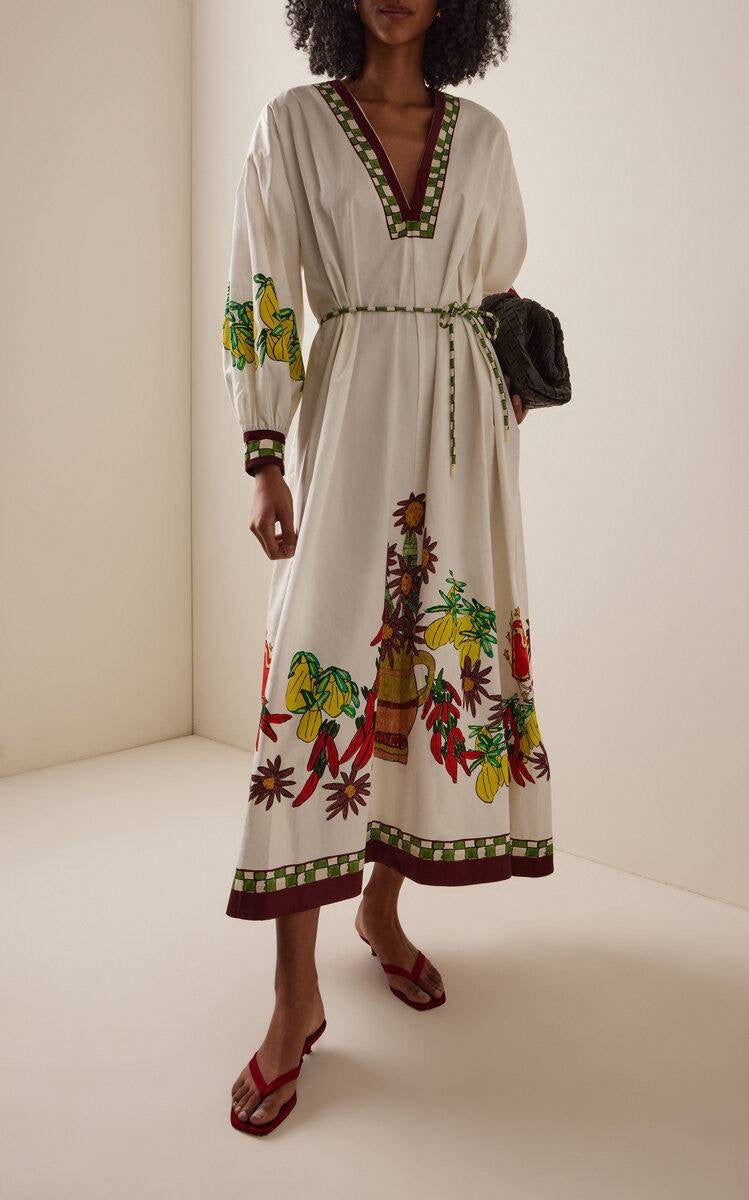 ALM Katerina V Neck Cotton Midi Dress