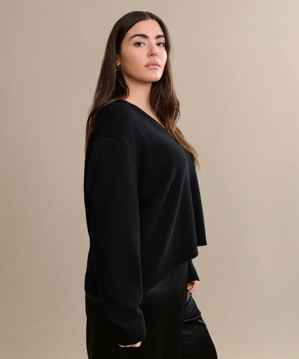 JK Simone V-Neck Wool-Cotton Pullover Sweater