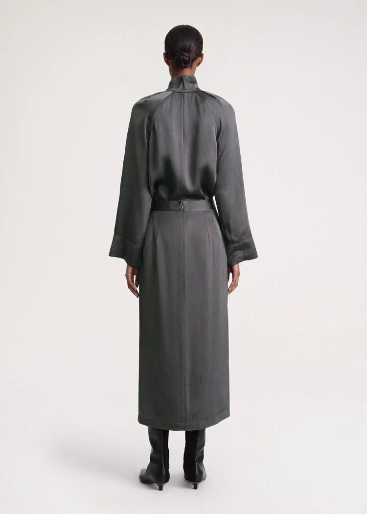 Tot High Neck Satin Viscose Top | Midi Skirt | Set