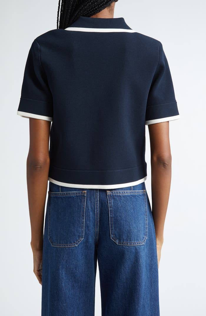 VB Stovall Contrast Detail Crop Knit Jacket Top