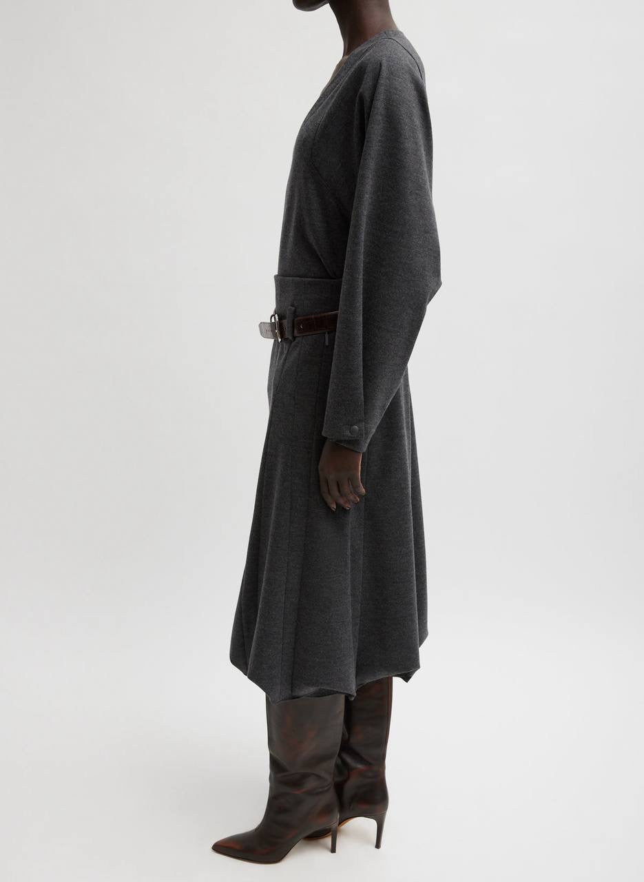 TB Melange Jersey U-Neck Top Sweater | Tucked Panel Midi Skirt | Wool-Blend Set