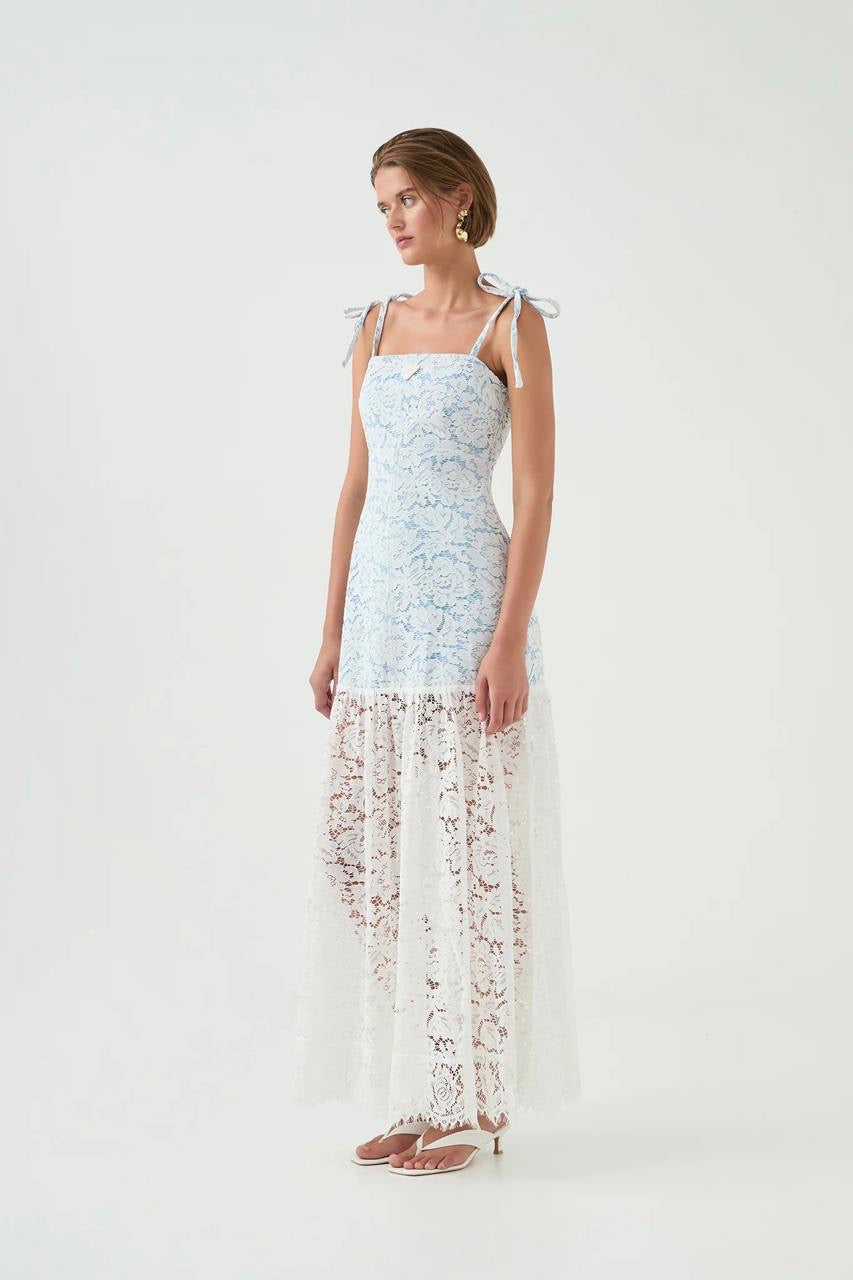 AJ Clover Panelled Maxi Dress in Whitebay Blue