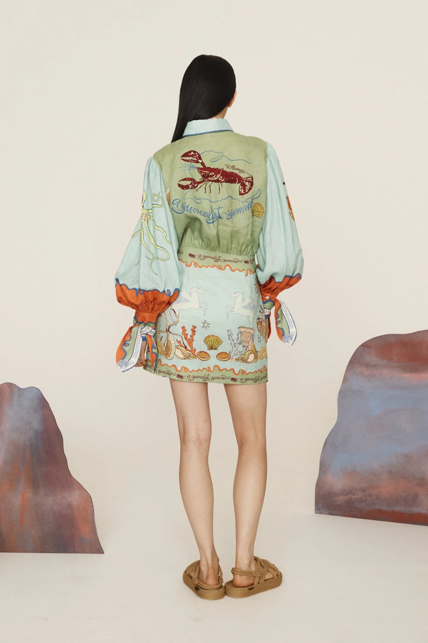 ALM Surrealist Summer Linen Shirtdress Mini Dress
