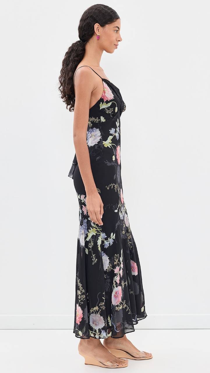 Black Floral Georgette Maxi Dress
