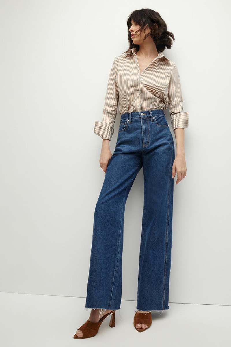 VB Amelia Cotton Poplin Shirt in Acorn Brown & White Stripes