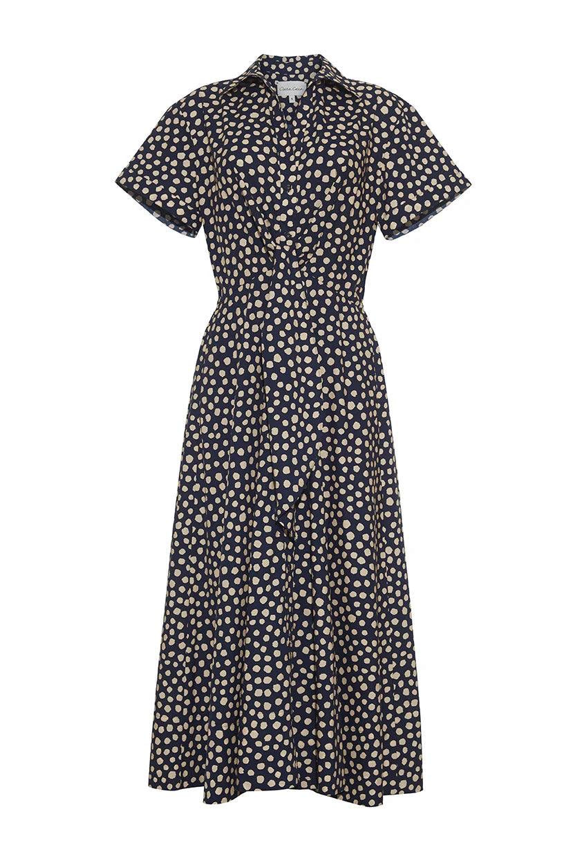 CC Asbury Cotton Midi Dress Abstract Navy Dot