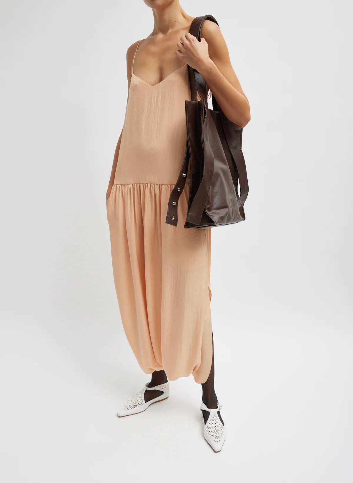 TB Spring Acetate Strappy Jalouise Midi Dress