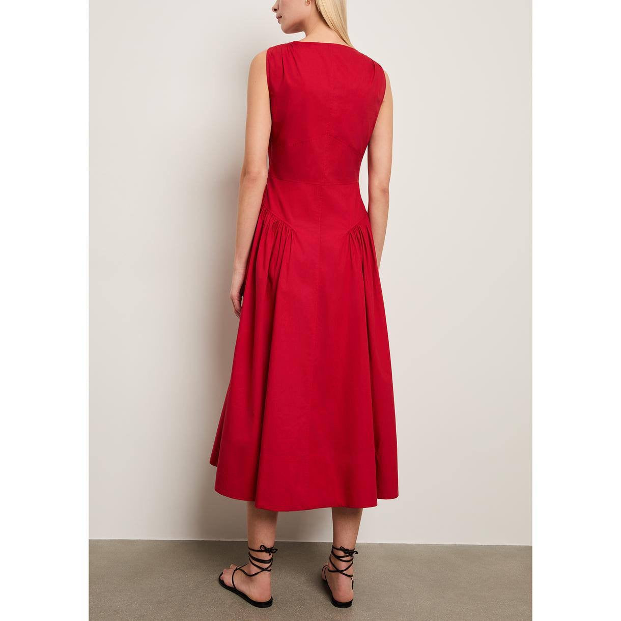 PS Clayton Cotton Poplin V Neck Drop Waist Midi Dress