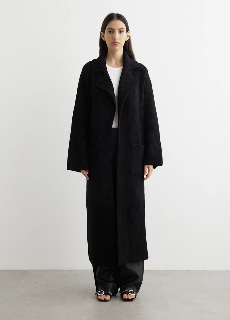 Tot Ribbed Knit Wool Blend Long Cardigan Coat