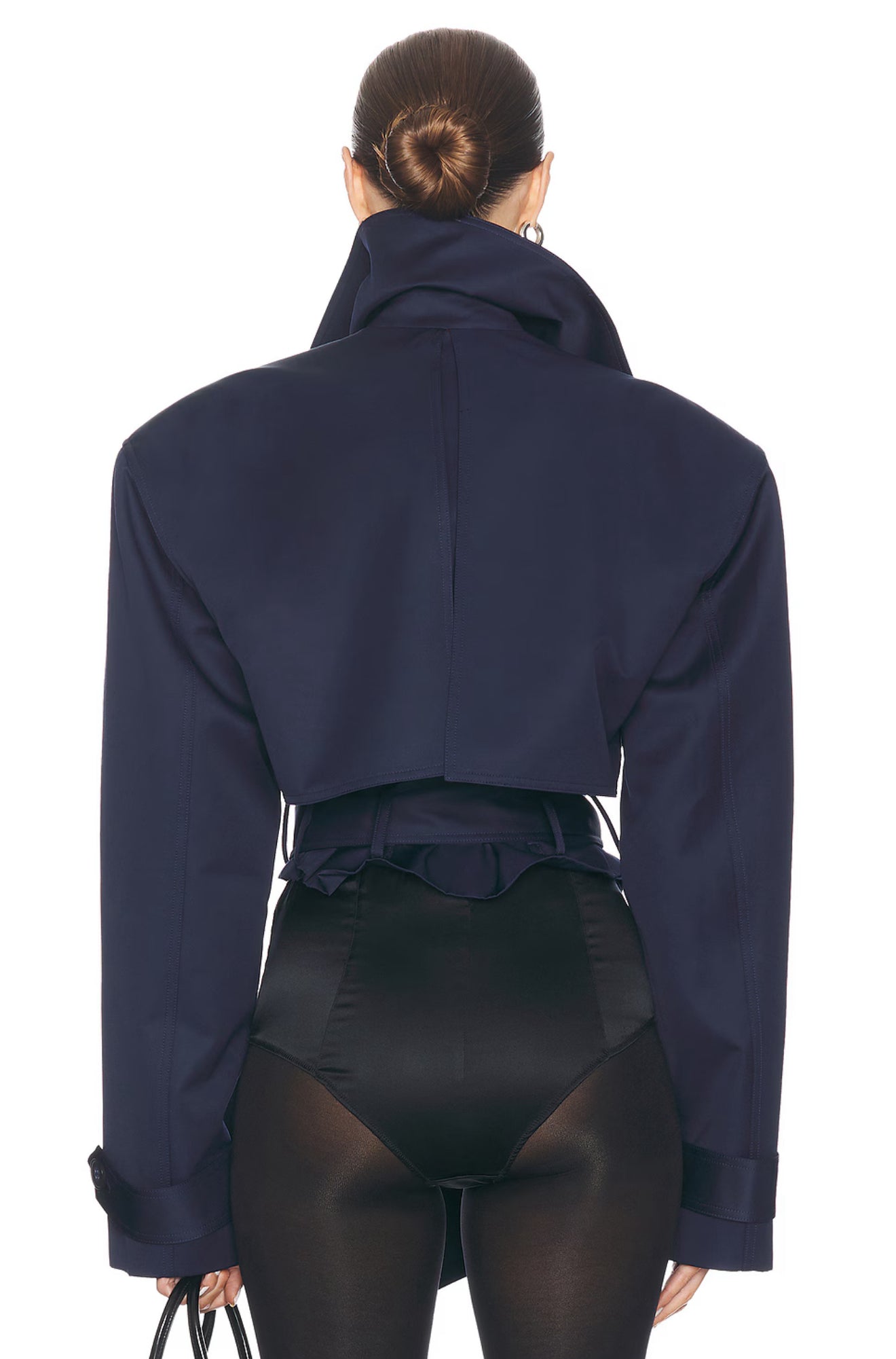 HS Oversized Cropped Cotton Blend Trench Jacket Coat in Black