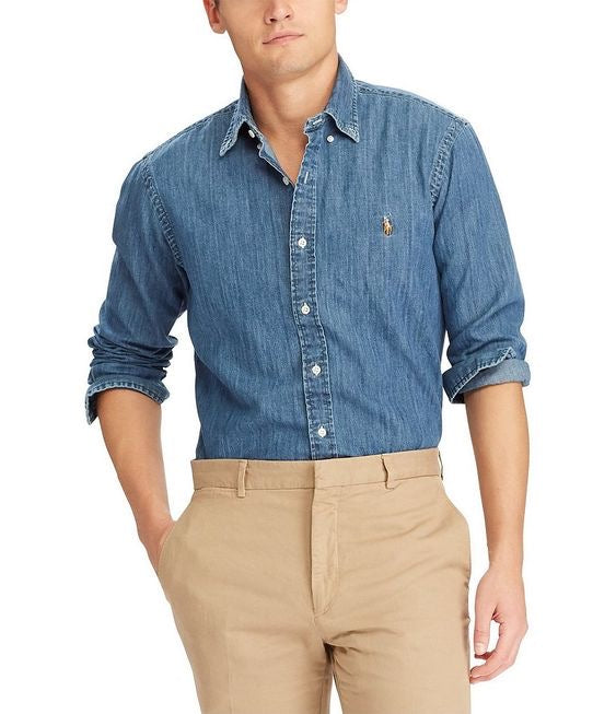RL Men’s / Unisex Custom Slim Fit Denim Cotton Shirt