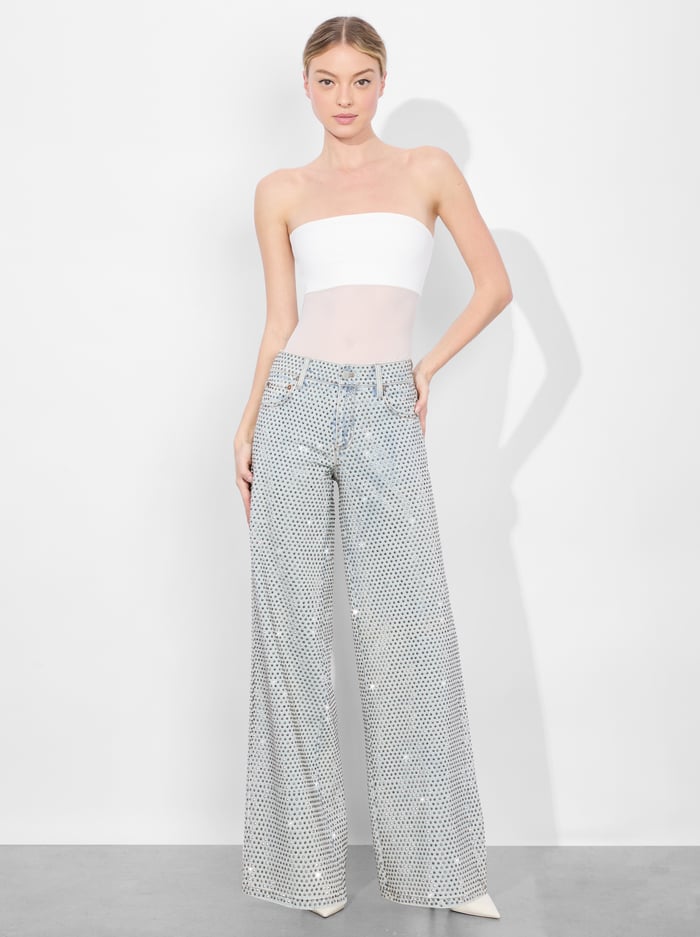 AO Trish Rhinestone Embellished Low-Rise Wide Leg Jean Pants