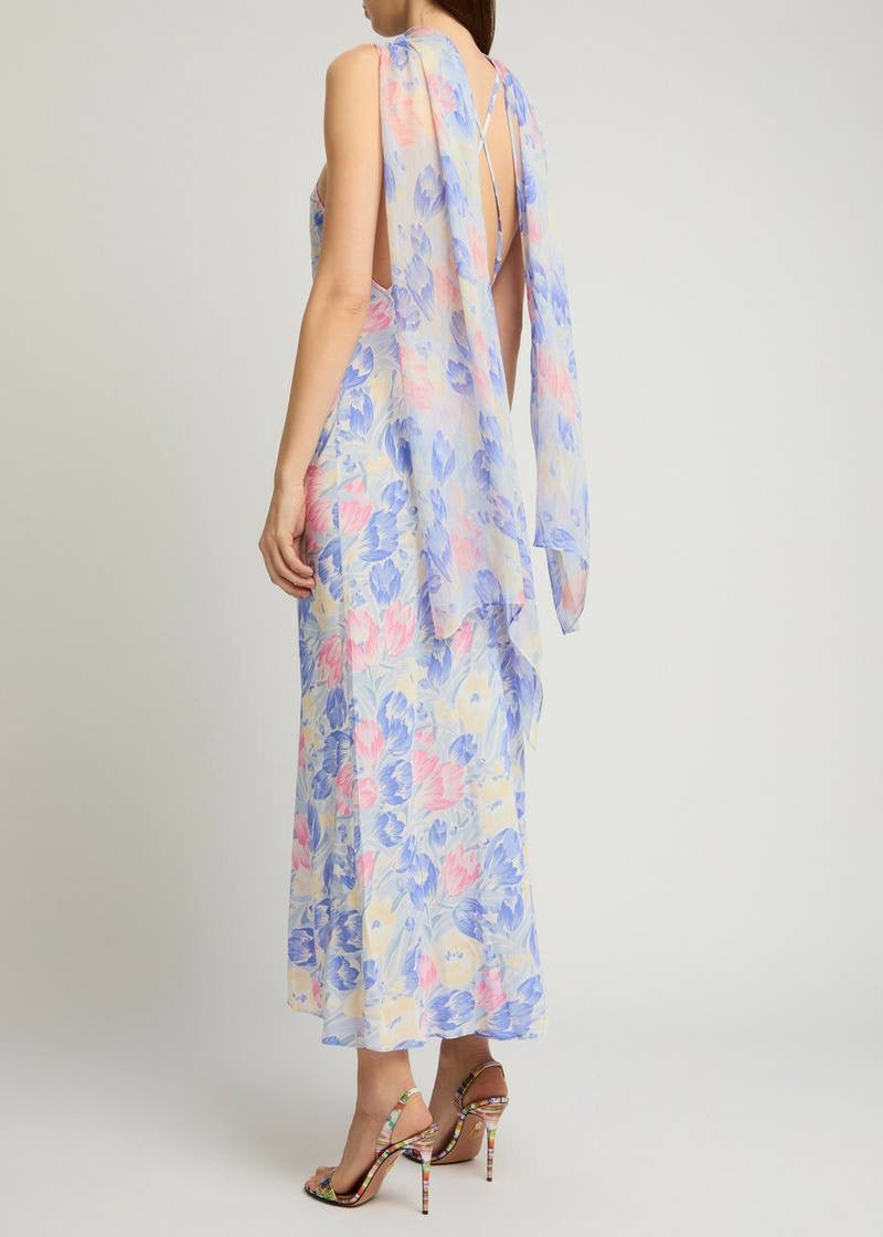 RX Hayley Detachable-Scarf Silk Midi Dress