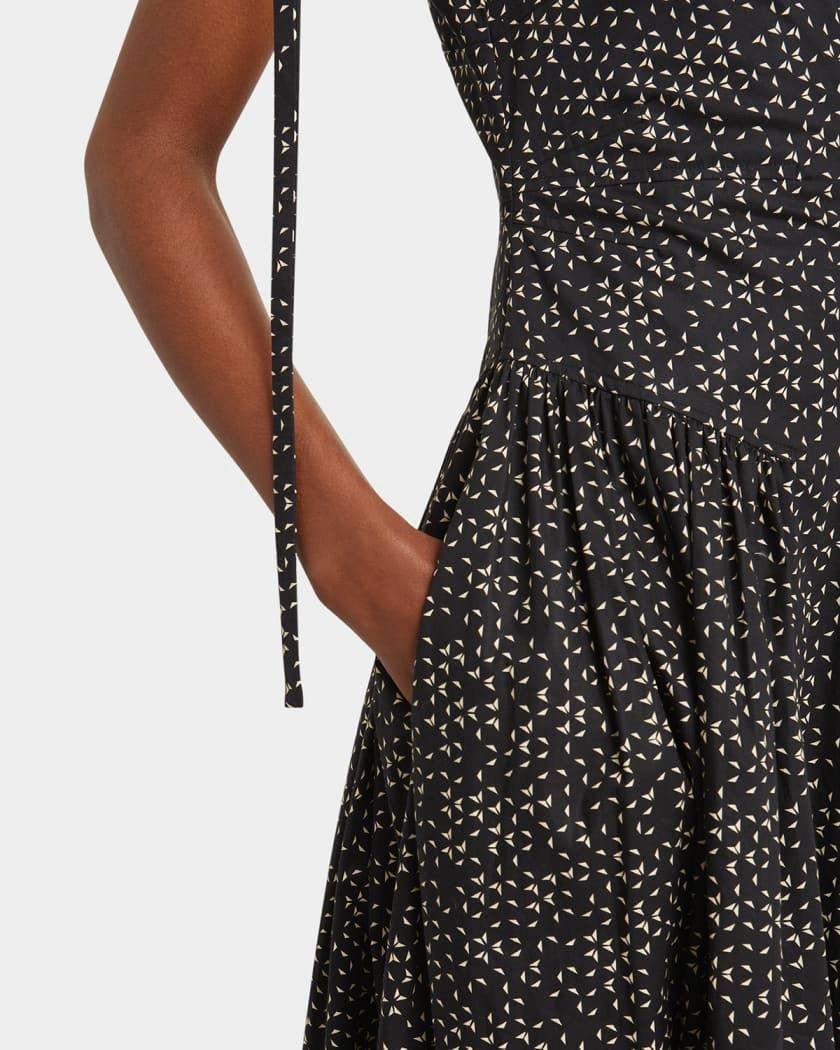 PS Clayton Cotton Poplin V Neck Drop Waist Midi Dress