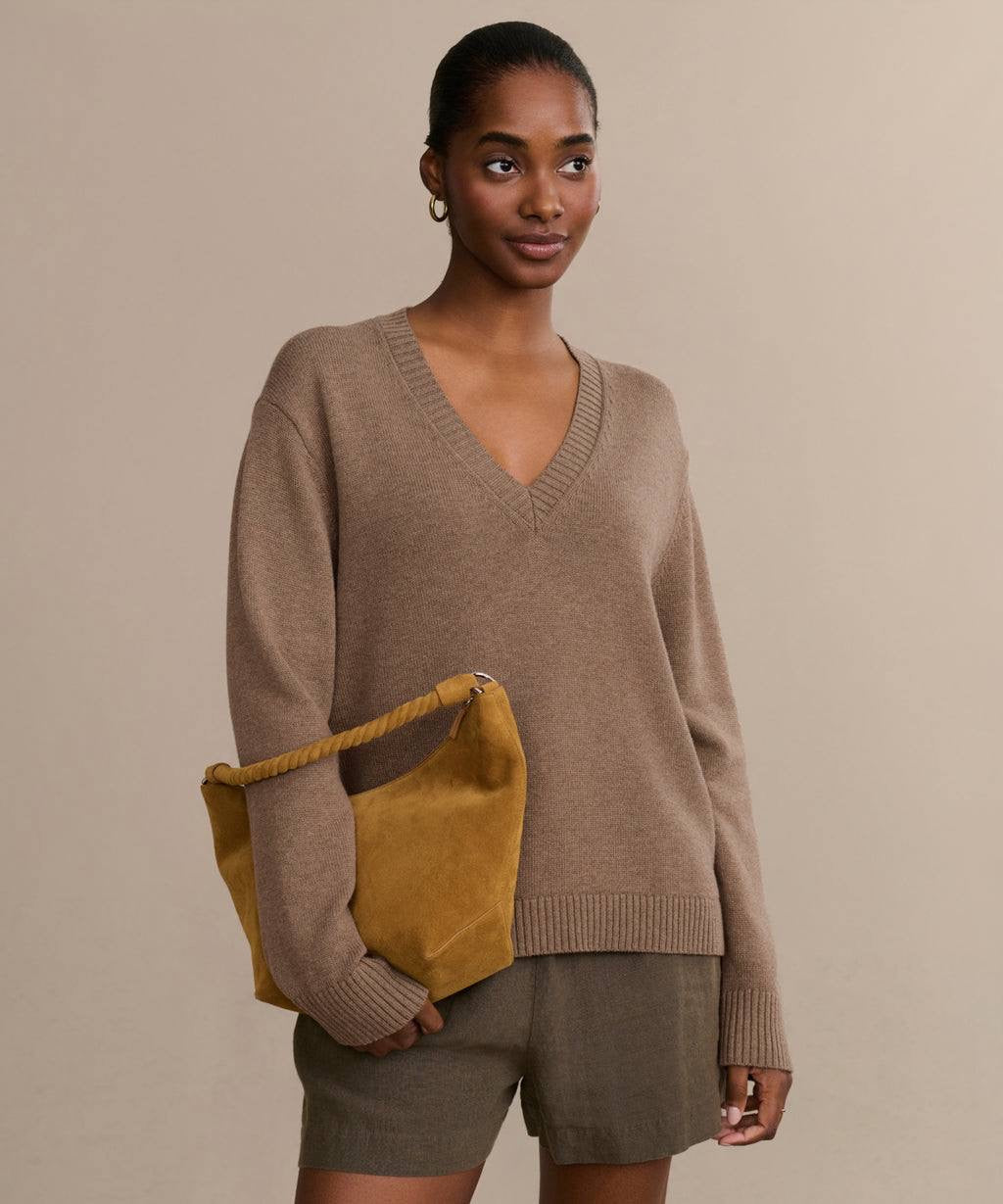 JK Simone V-Neck Wool-Cotton Pullover Sweater