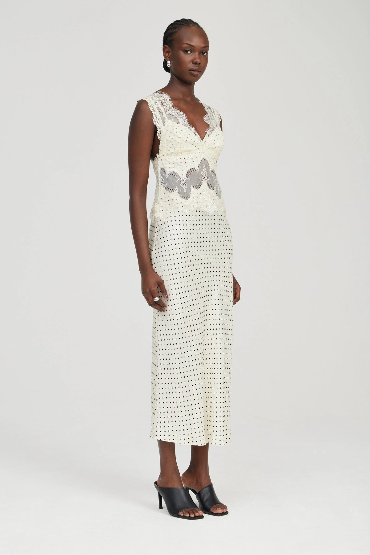TF Visions Lace Deep V Cupro-rayon Satin Midi Maxi Dress