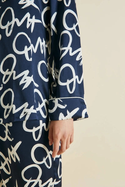 OVH Lila Brigitte Navy Signature Silk Satin Pyjamas Set
