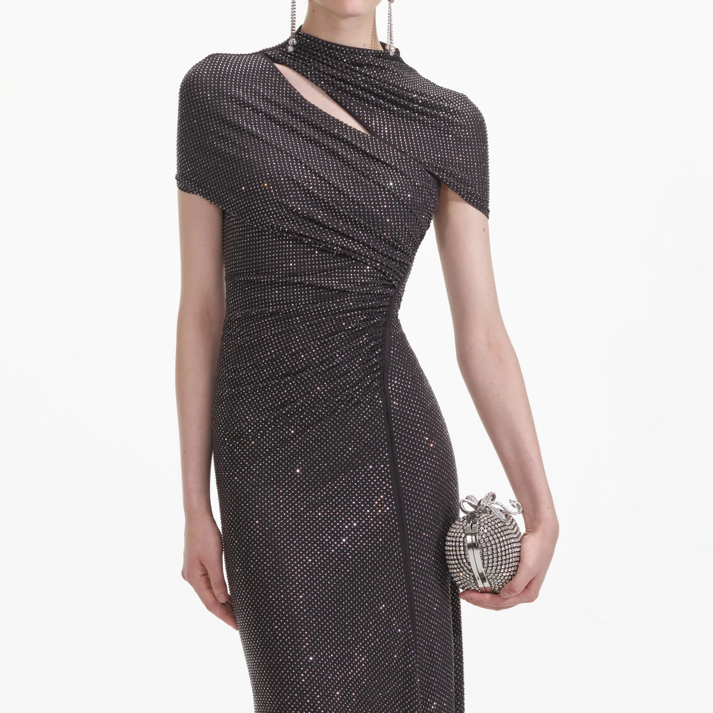 SP Burgundy | Slate Rhinestone Mesh Cut Out Midi Dress