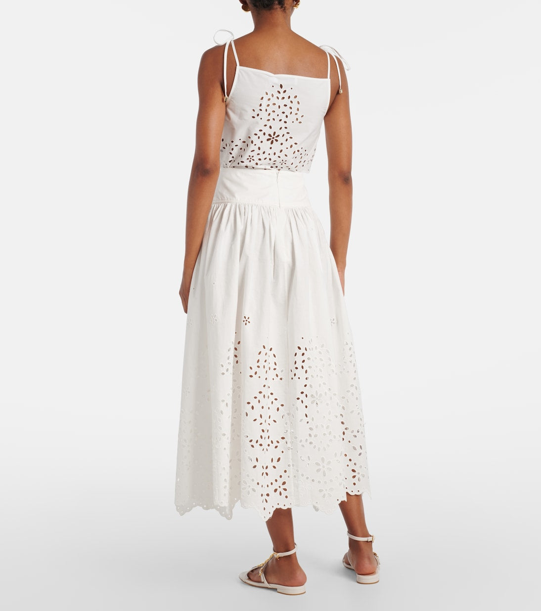 SP White Cotton Embroidered Cami Top | Midi Skirt | Set