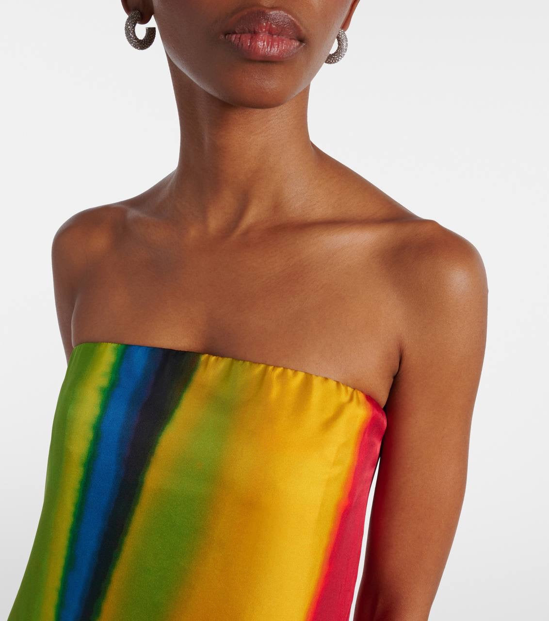 CE Aura Silk Strapless Maxi Dress in multi stripes