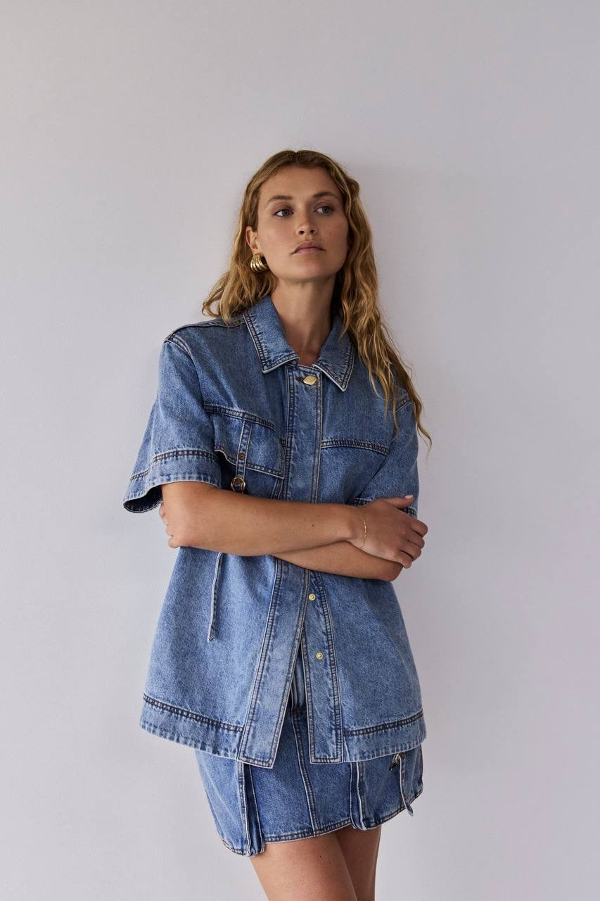 AJ Juno Denim Shirt | Micro Mini Skirt | Set