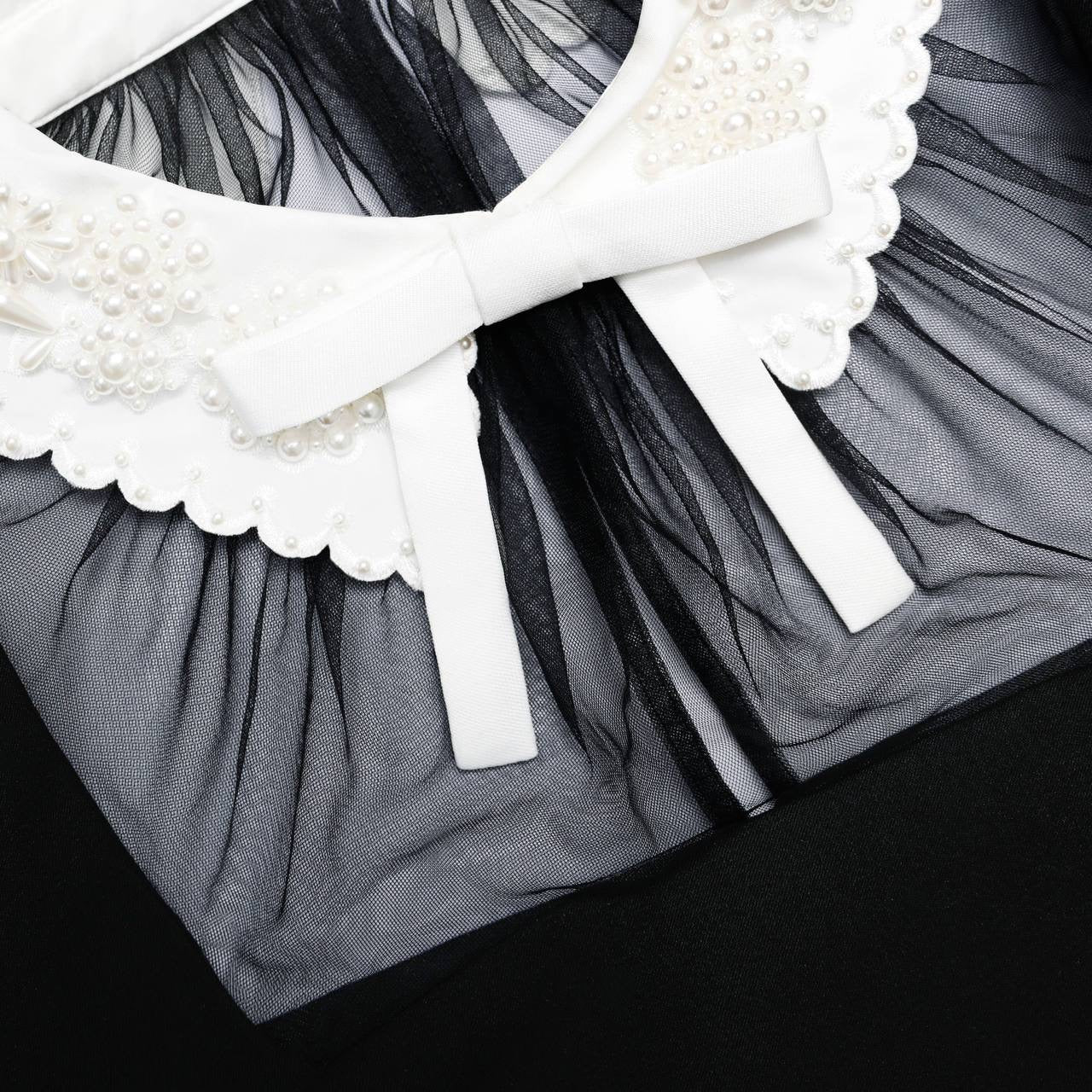 SP Black Crepe Bow Collar Midi Dress