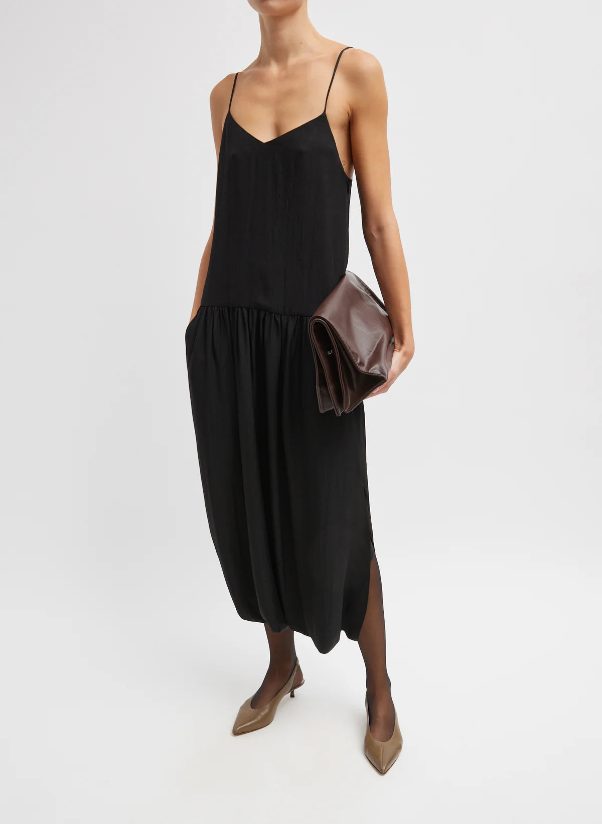 TB Spring Acetate Strappy Jalouise Midi Dress