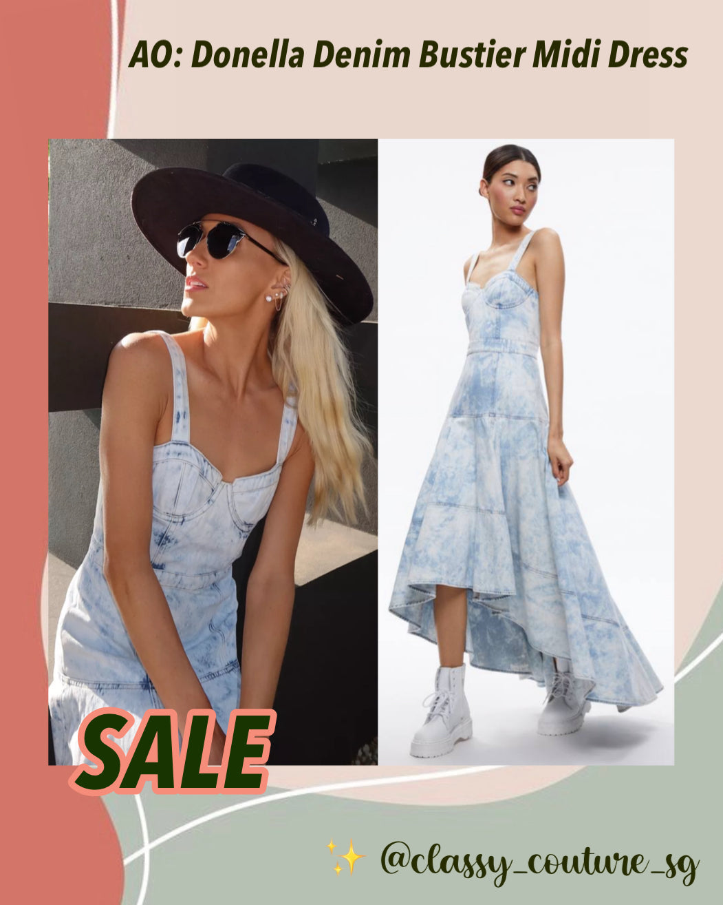 SALE! AO Donella Denim Bustier High Low Midi Maxi Dress